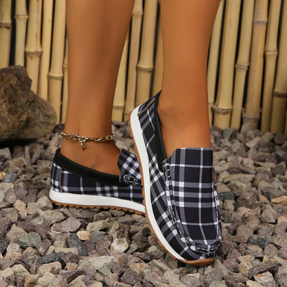 Plaid Round Toe Slip-Ons - JDrop.Shop