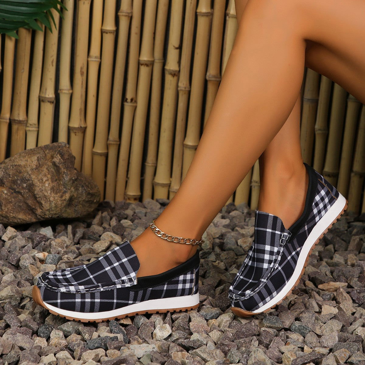 Plaid Round Toe Slip-Ons - JDrop.Shop