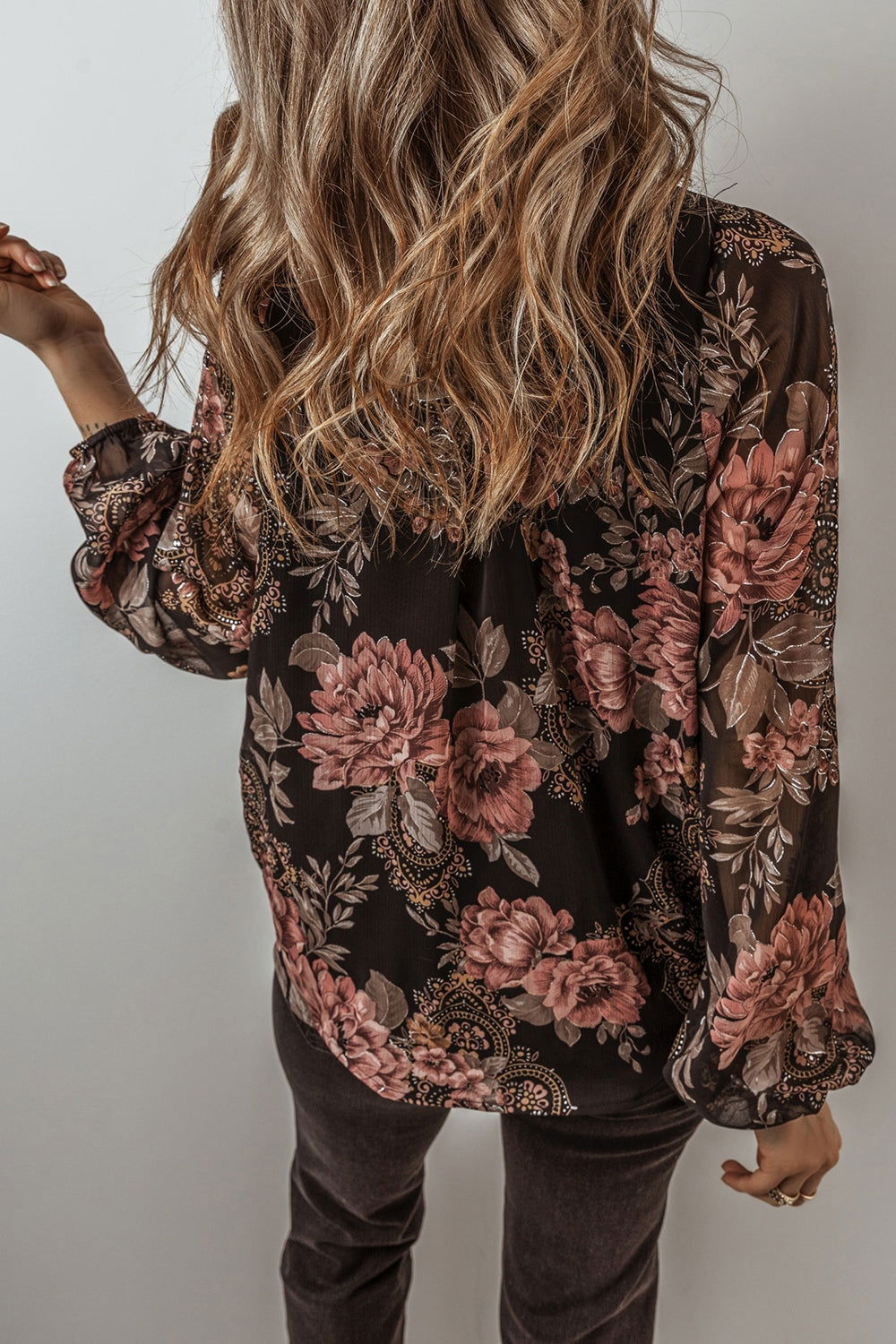 Printed Surplice Long Sleeve Blouse - JDrop.Shop