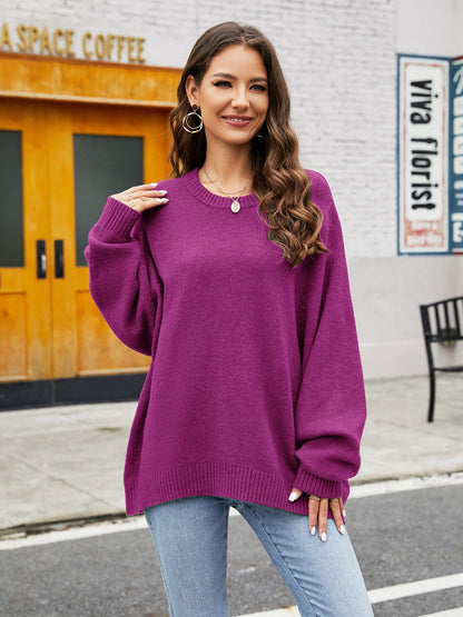 Round Neck Ribbed Trim Sweater - JDrop.Shop