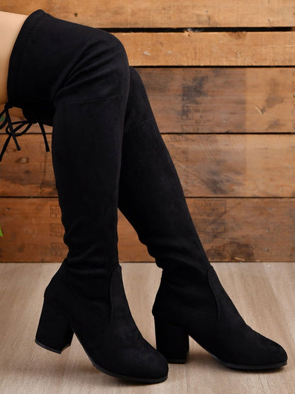 Round Toe Block Heel Boots - JDrop.Shop