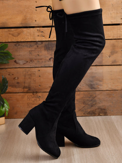 Round Toe Block Heel Boots - JDrop.Shop