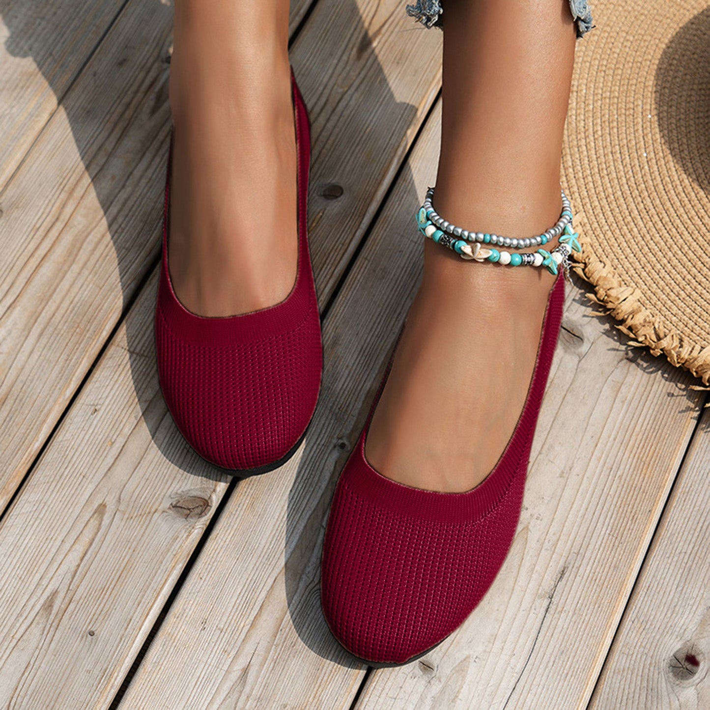 Round Toe Knit Ballet Flats - JDrop.Shop