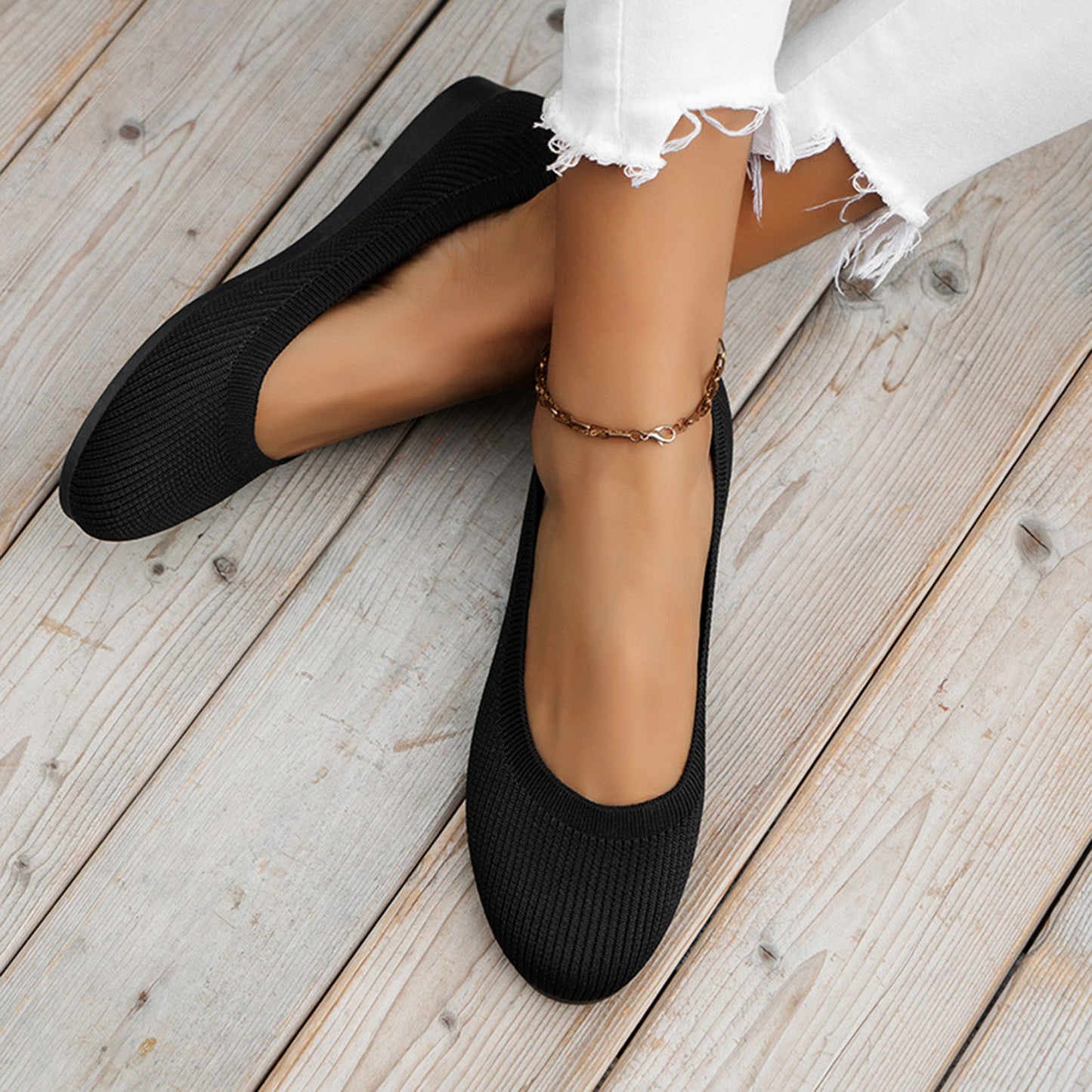 Round Toe Knit Ballet Flats - JDrop.Shop