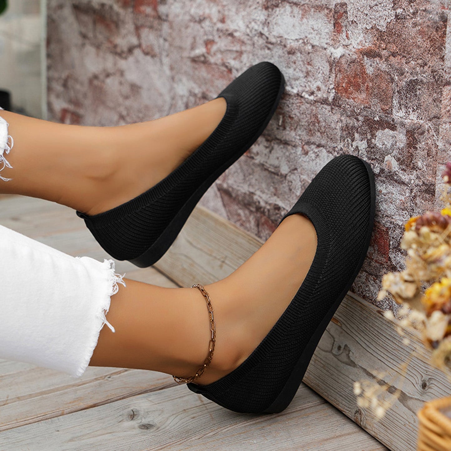 Round Toe Knit Ballet Flats - JDrop.Shop