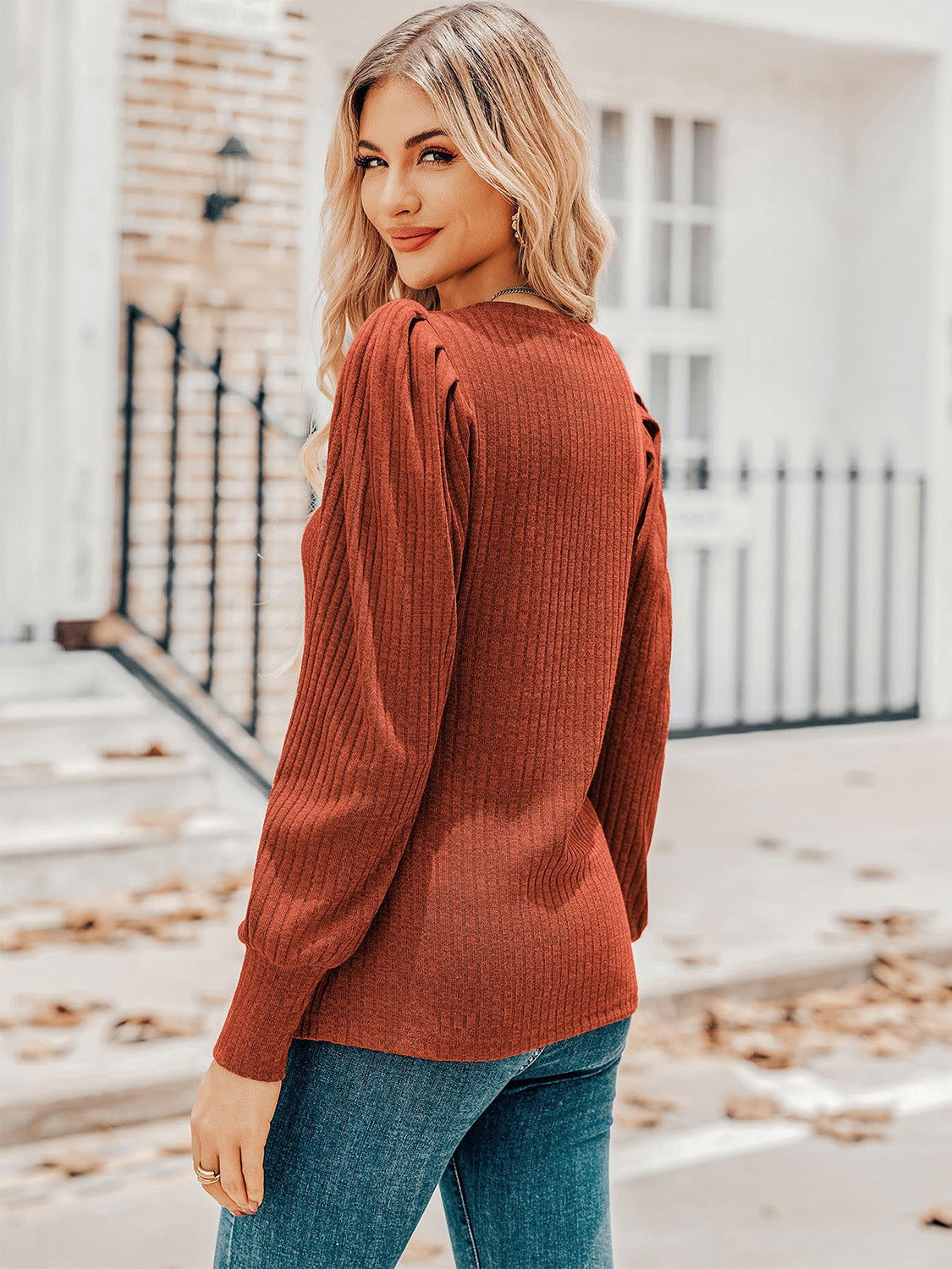 Ruched V-Neck Long Sleeve Top - JDrop.Shop