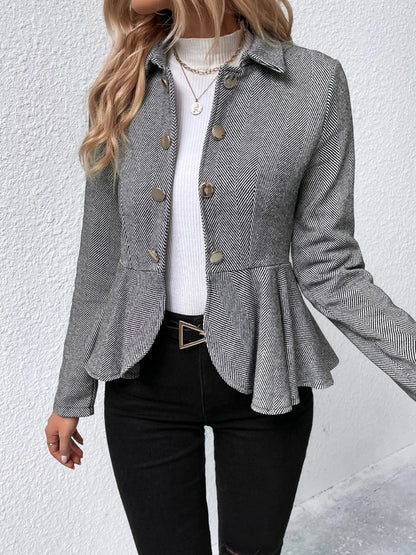 Ruffle Hem Collared Blazer - JDrop.Shop