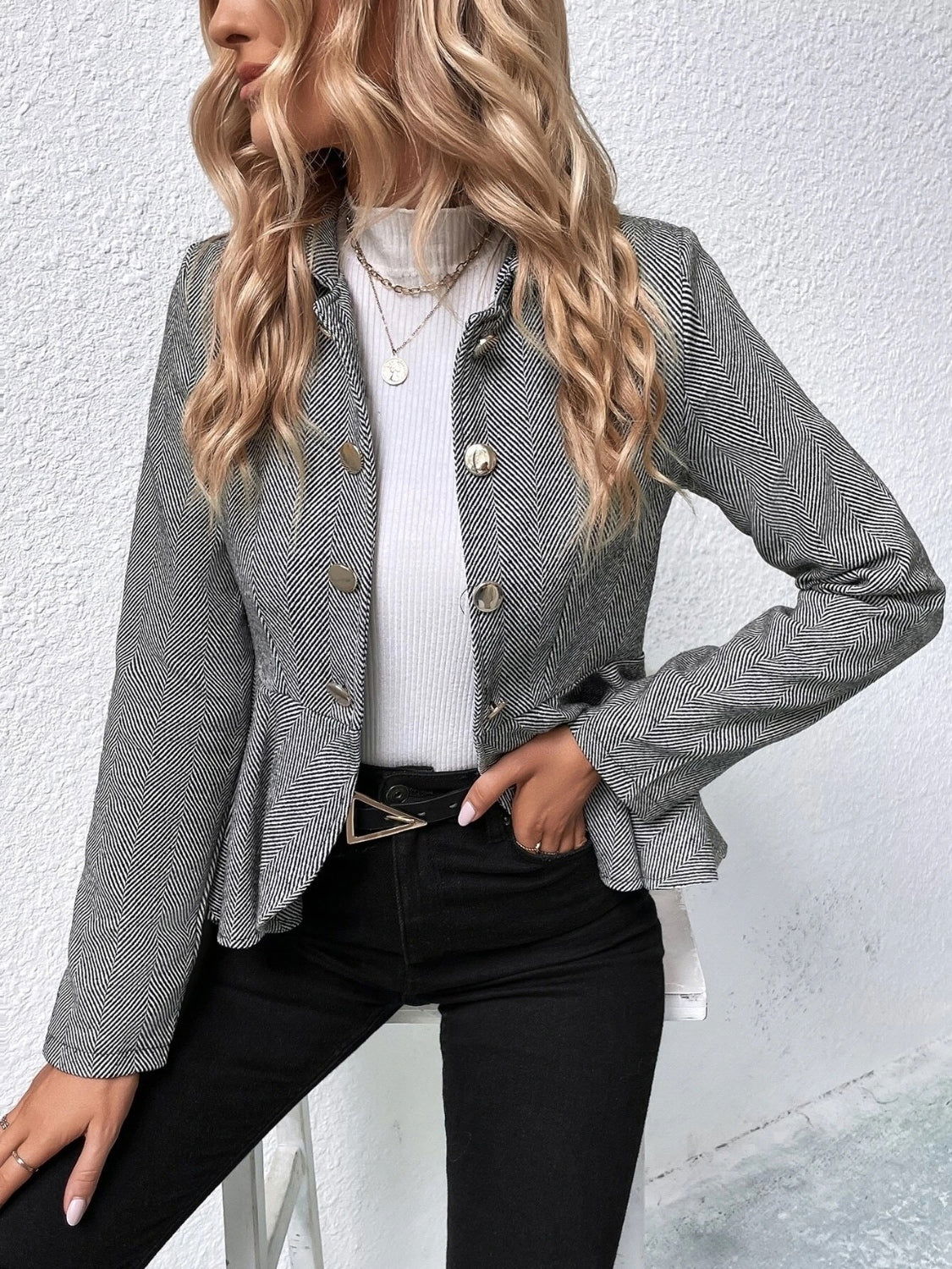 Ruffle Hem Collared Blazer - JDrop.Shop