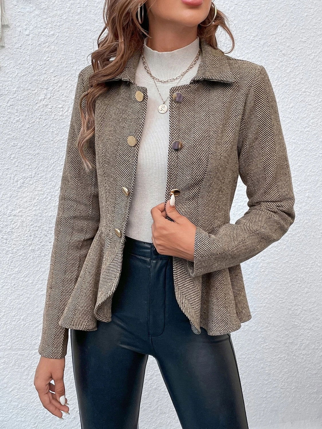 Ruffle Hem Collared Blazer - JDrop.Shop