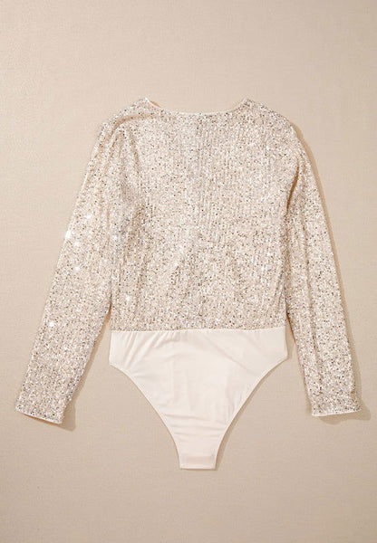 Sequin Surplice Long Sleeve Bodysuit - JDrop.Shop