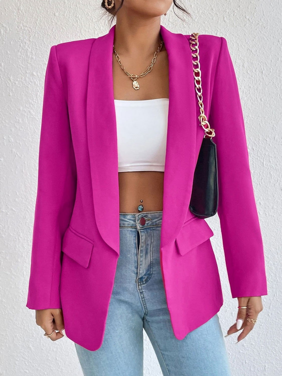 Shawl Collar Long Sleeve Blazer - JDrop.Shop