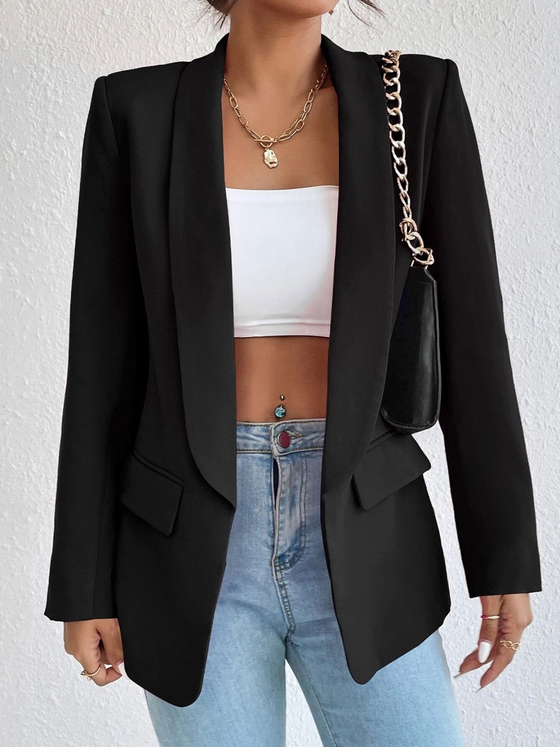 Shawl Collar Long Sleeve Blazer - JDrop.Shop