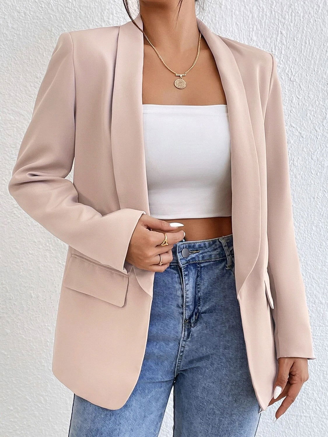 Shawl Collar Long Sleeve Blazer - JDrop.Shop