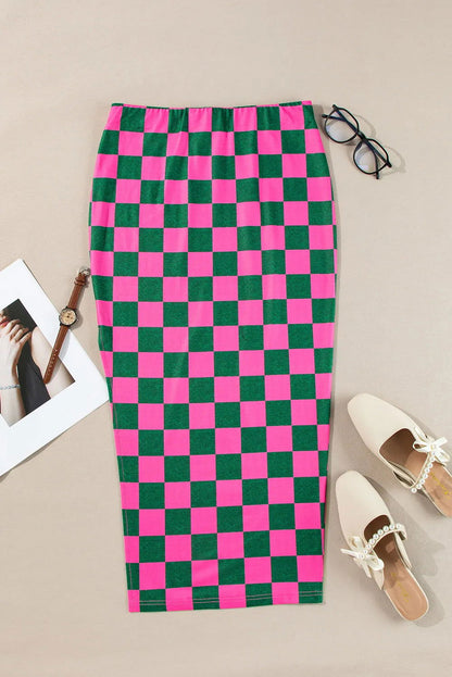 Split Checkered Midi Skirt - JDrop.Shop