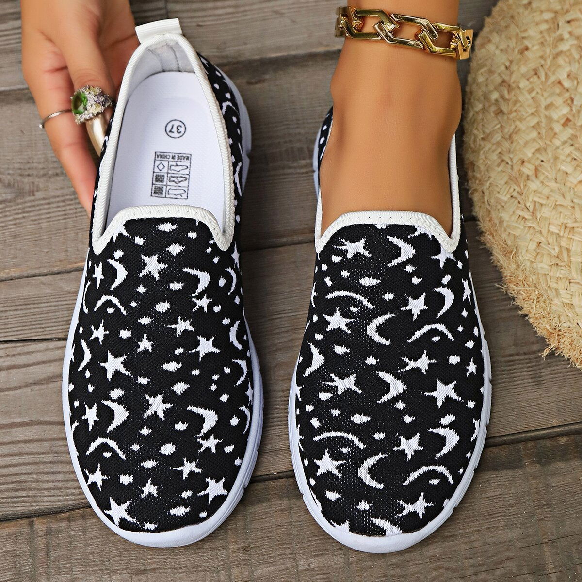 Star & Moon Pattern Flat Loafers - JDrop.Shop