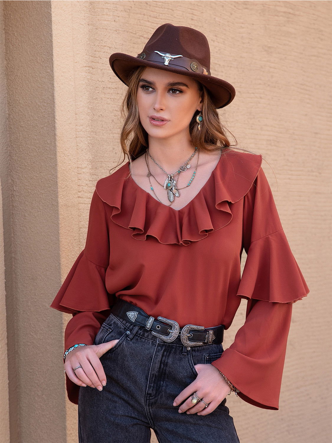 Statement Collar Long Sleeve Blouse - JDrop.Shop