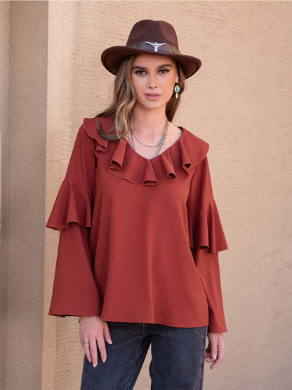 Statement Collar Long Sleeve Blouse - JDrop.Shop