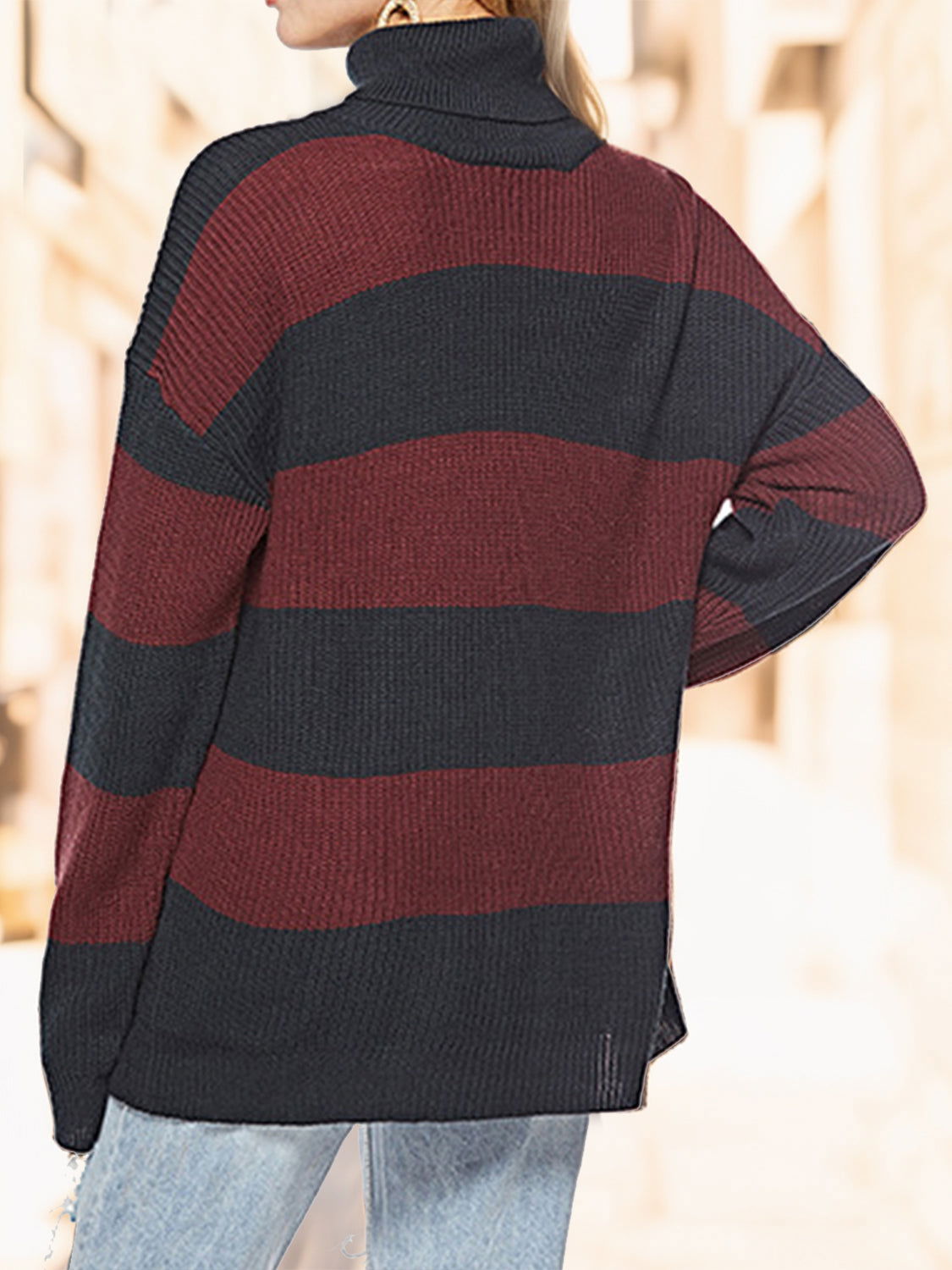 Striped Turtleneck Long Sleeve Sweater - JDrop.Shop