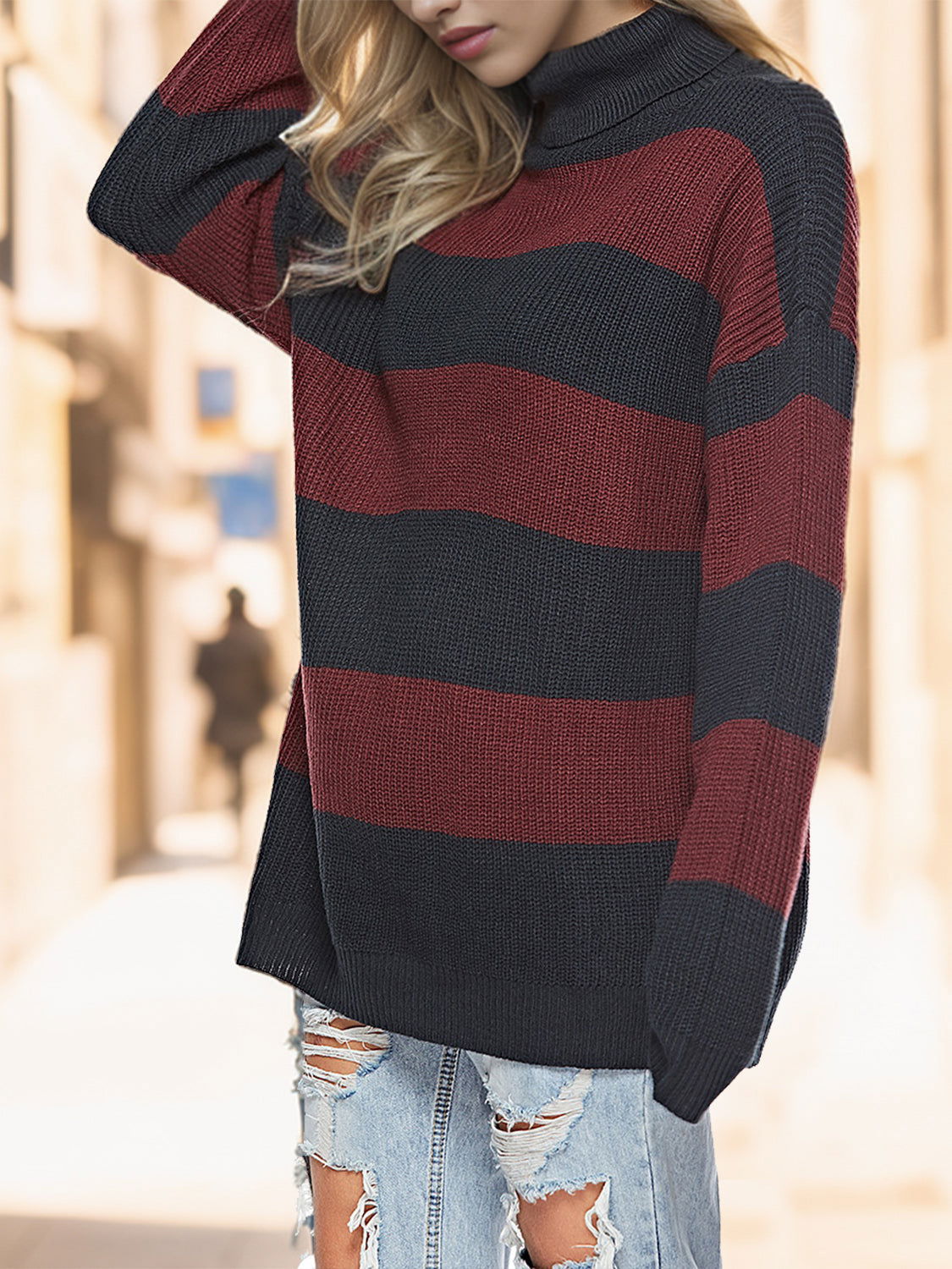 Striped Turtleneck Long Sleeve Sweater - JDrop.Shop