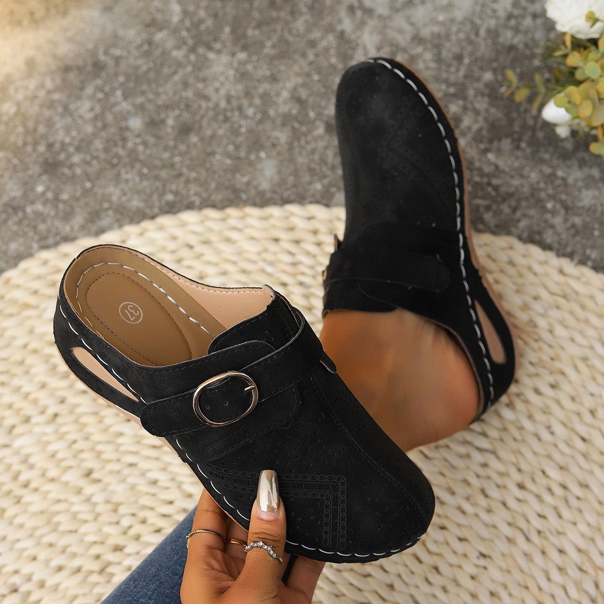 Suede Round Toe Wedge Sandals - JDrop.Shop