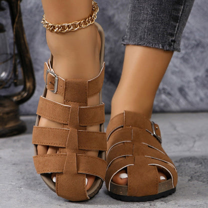 Suede Round Toe Woven Sandals - JDrop.Shop