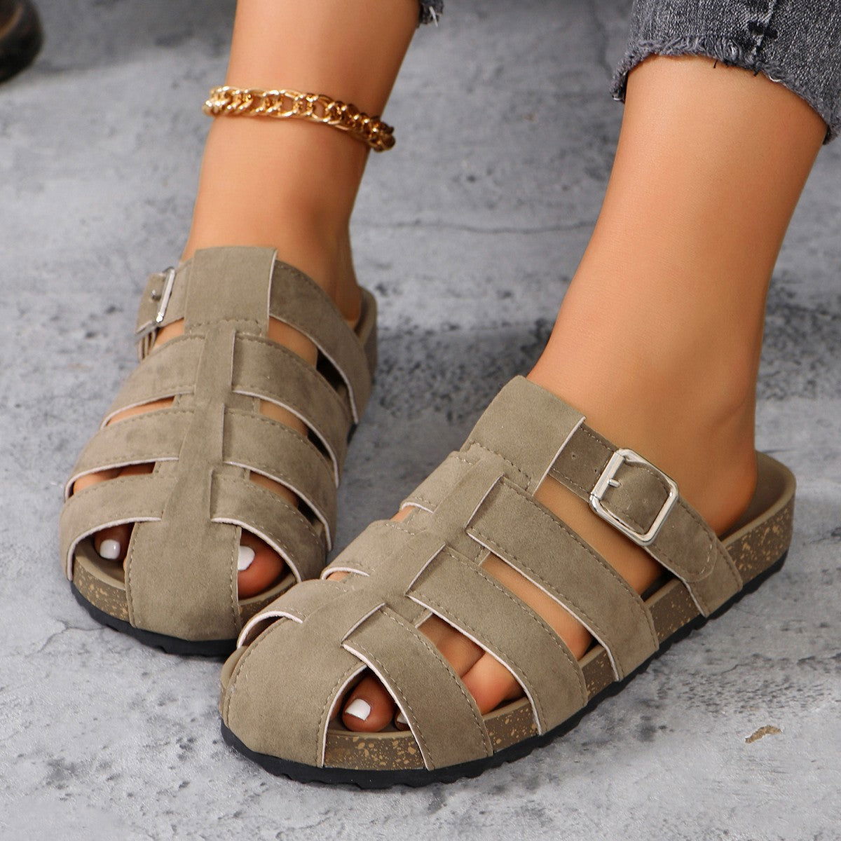 Suede Round Toe Woven Sandals - JDrop.Shop