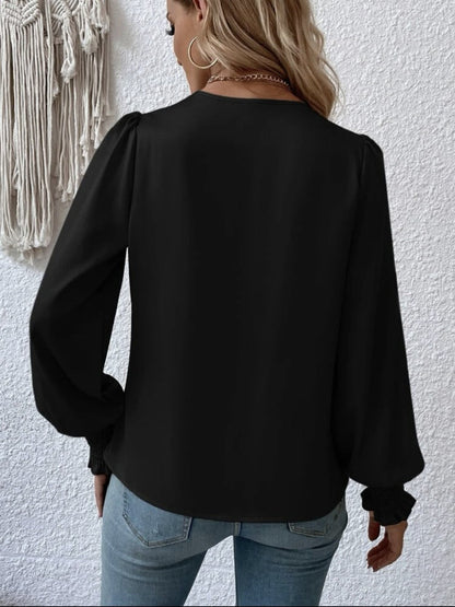 Surplice Smocked Lantern Sleeve Blouse - JDrop.Shop