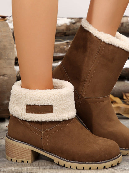 Thermal Fuzzy Block Heel Boots - JDrop.Shop