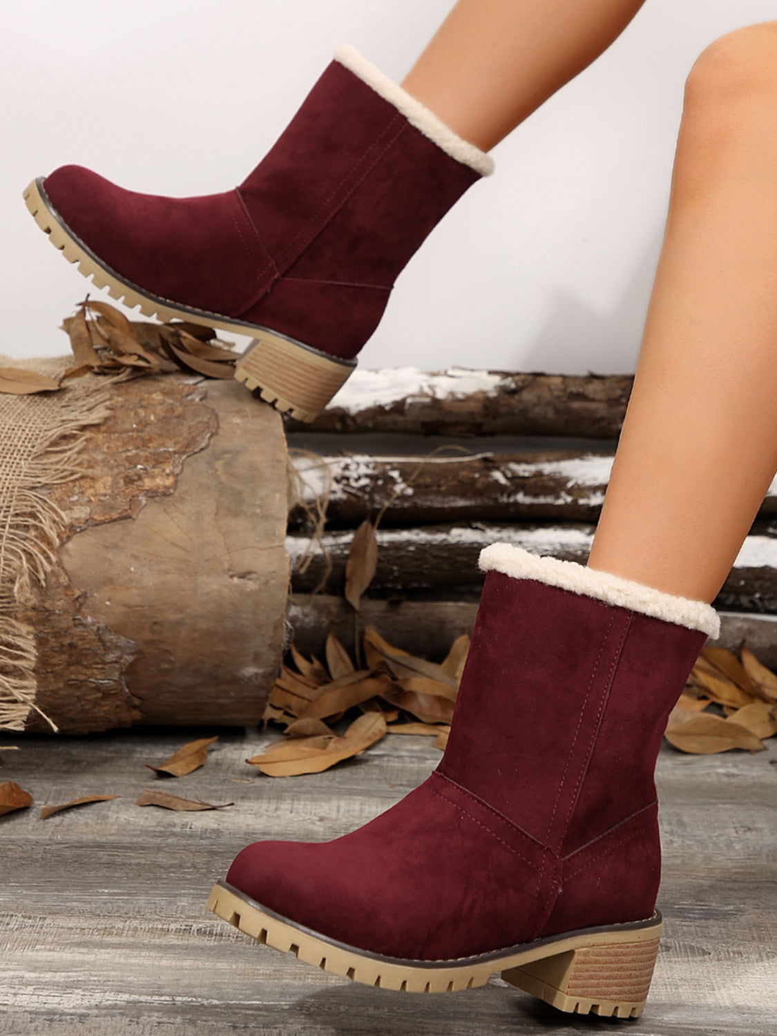 Thermal Fuzzy Block Heel Boots - JDrop.Shop