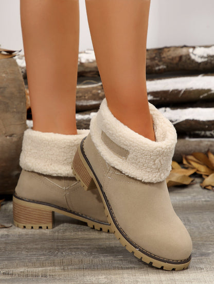 Thermal Fuzzy Block Heel Boots - JDrop.Shop