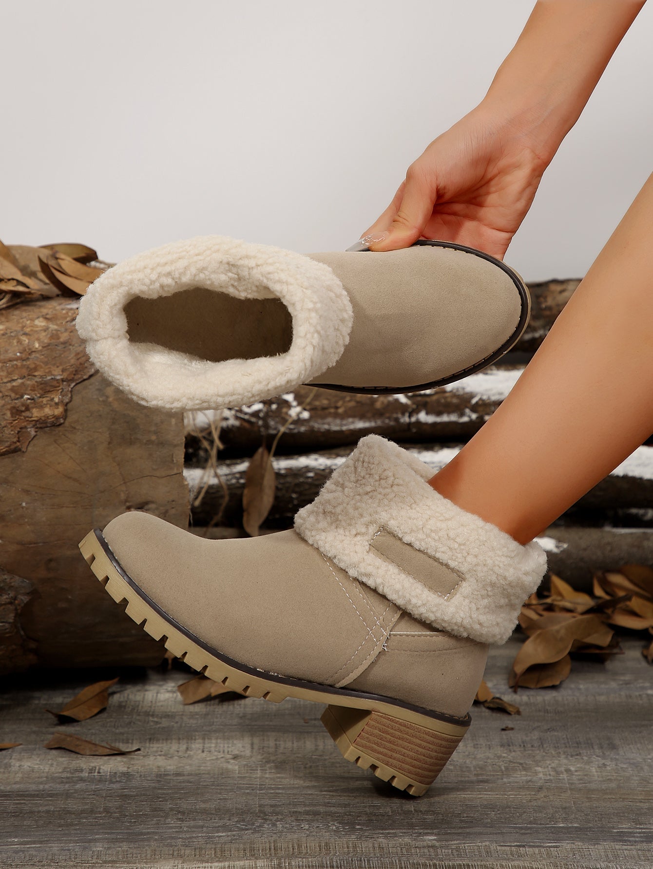 Thermal Fuzzy Block Heel Boots - JDrop.Shop