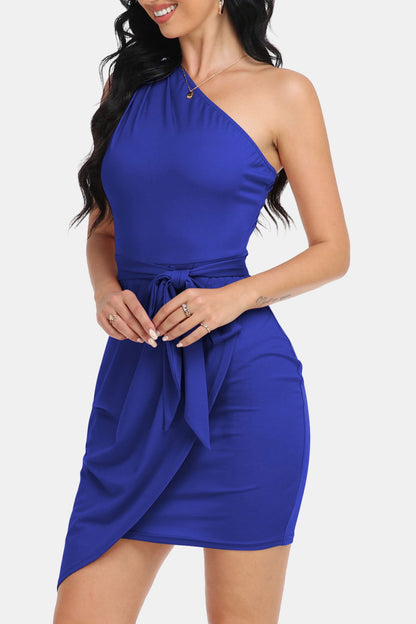 Tie Front One-Shoulder Sleeveless Dress - JDrop.Shop