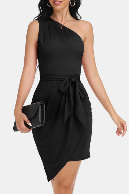 Tie Front One-Shoulder Sleeveless Dress - JDrop.Shop