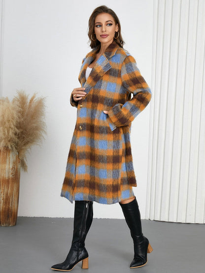 Tied Plaid Collared Neck Coat - JDrop.Shop