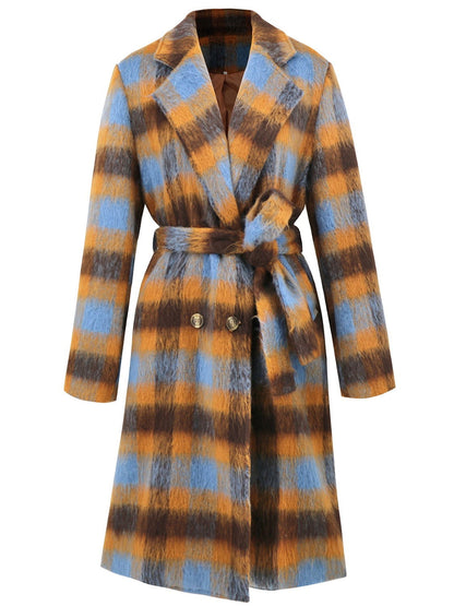 Tied Plaid Collared Neck Coat - JDrop.Shop