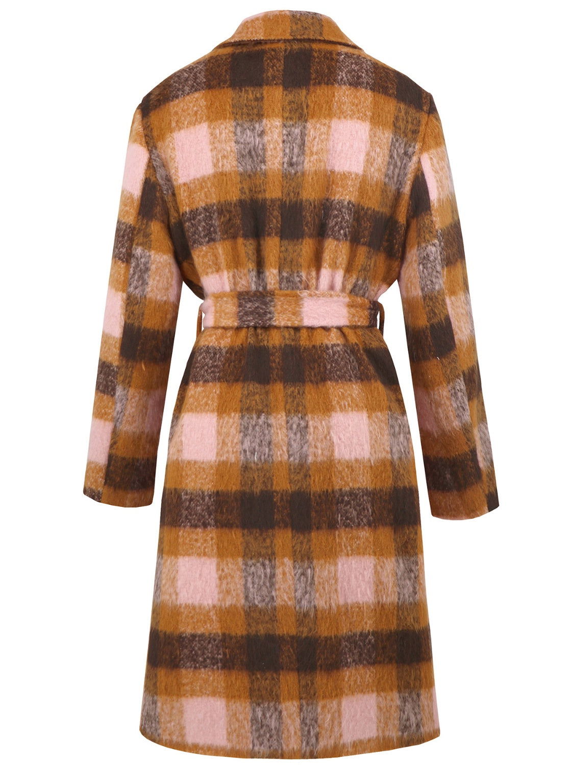 Tied Plaid Collared Neck Coat - JDrop.Shop