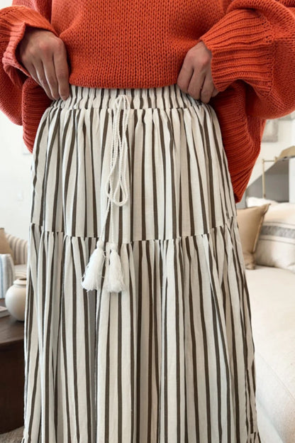 Tied Striped Maxi Skirt - JDrop.Shop