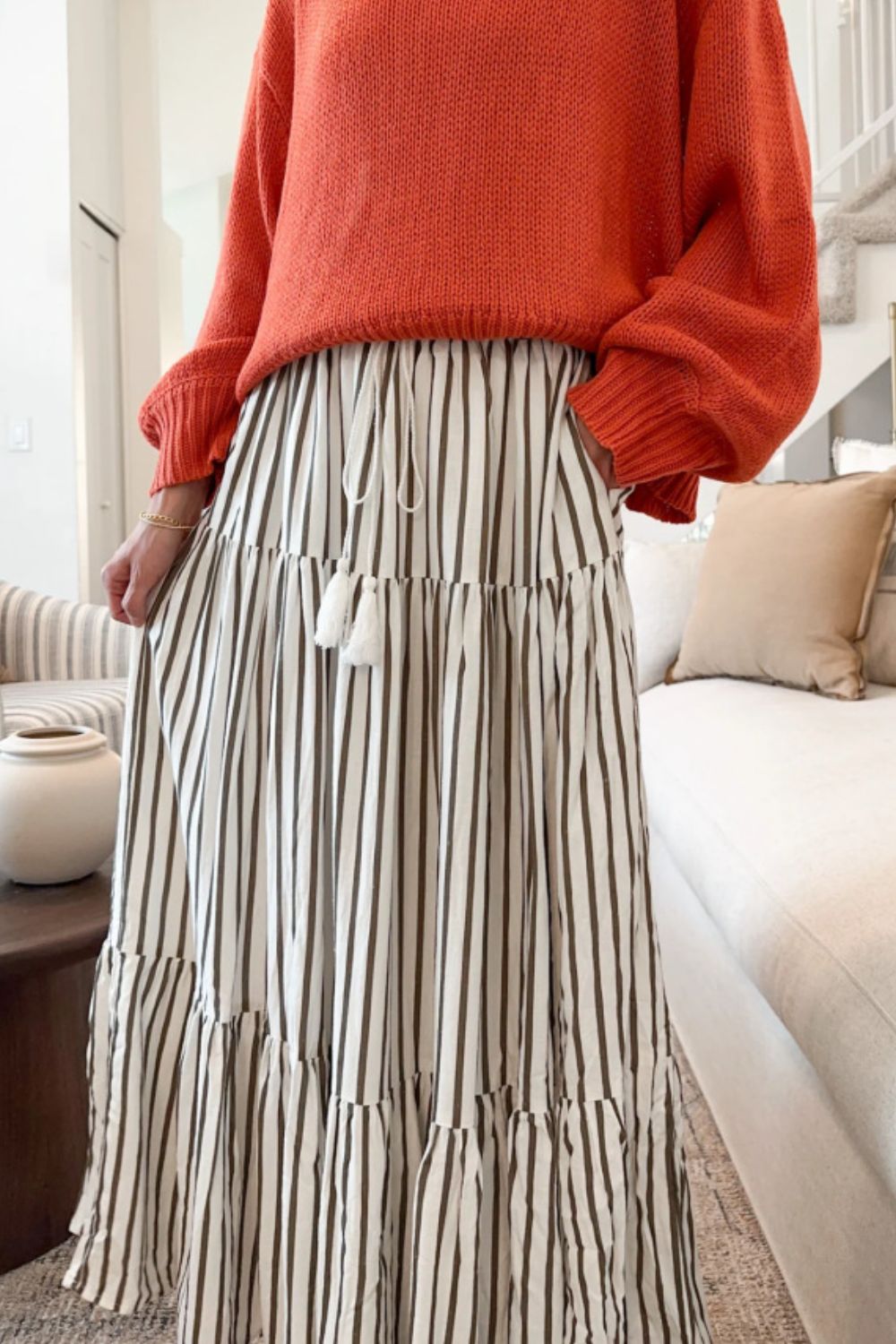 Tied Striped Maxi Skirt - JDrop.Shop