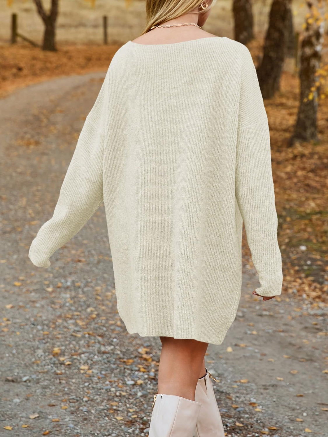 V-Neck Dropped Shoulder Sweater Dress - JDrop.Shop