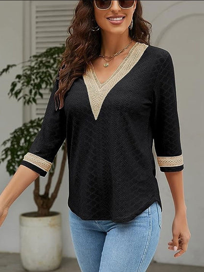 V-Neck Eyelet Blouse - JDrop.Shop