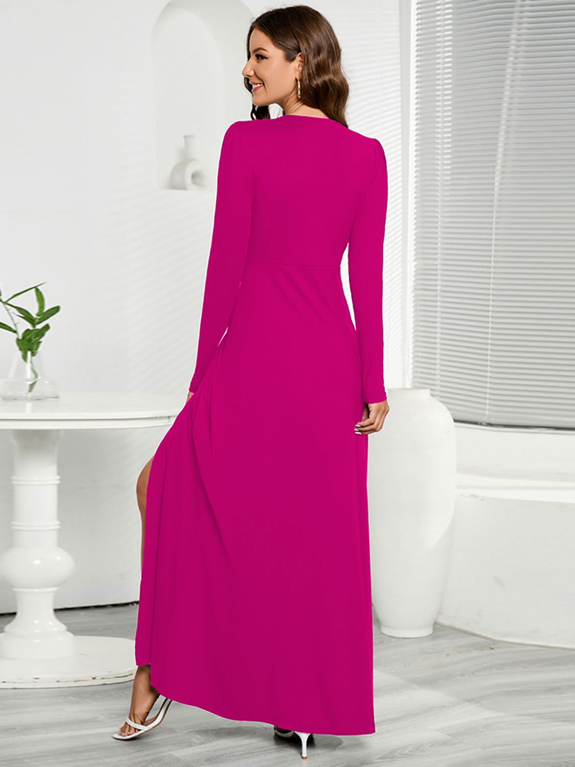 V-Neck Long Sleeve Split Dress - JDrop.Shop