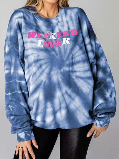 WEEKEND LOVER Graphic Tie-Dye Sweatshirt - JDrop.Shop