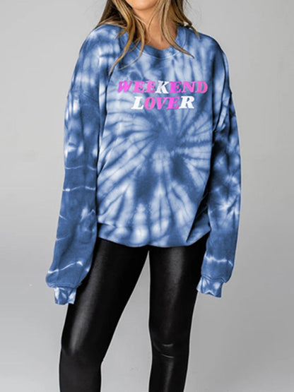 WEEKEND LOVER Graphic Tie-Dye Sweatshirt - JDrop.Shop