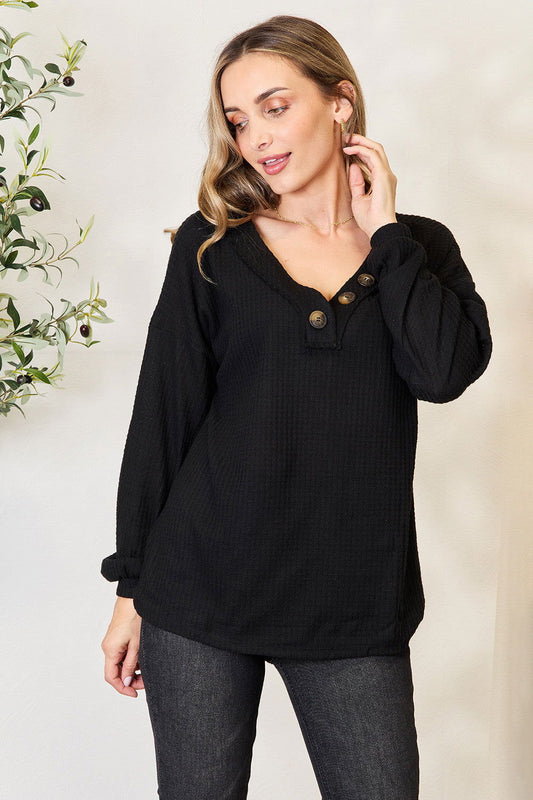 Zenana Buttoned Long Sleeve Blouse - JDrop.Shop