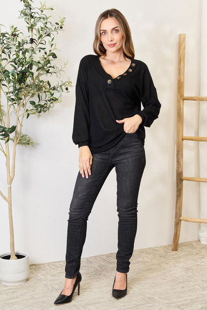 Zenana Buttoned Long Sleeve Blouse - JDrop.Shop