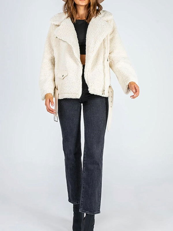 Zip-Up Belted Sherpa Jacket - JDrop.Shop