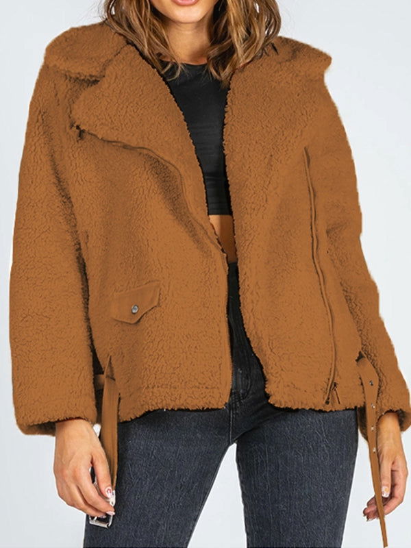 Zip-Up Belted Sherpa Jacket - JDrop.Shop