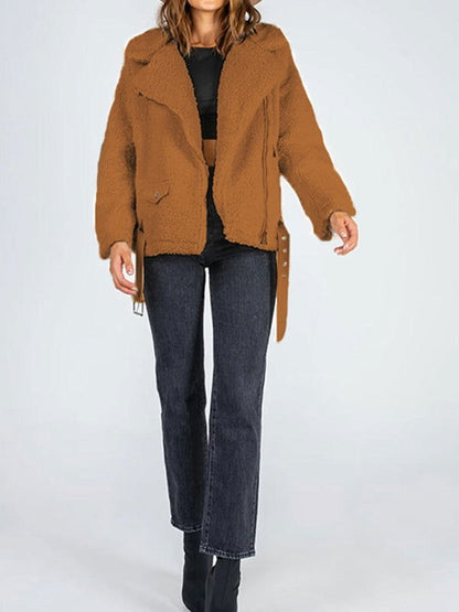 Zip-Up Belted Sherpa Jacket - JDrop.Shop