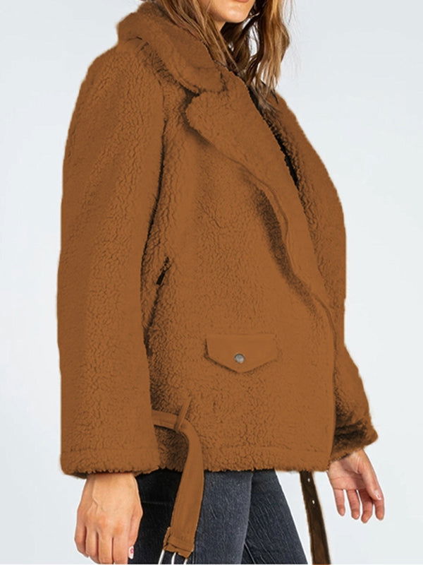 Zip-Up Belted Sherpa Jacket - JDrop.Shop