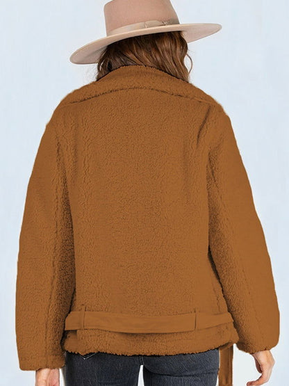 Zip-Up Belted Sherpa Jacket - JDrop.Shop